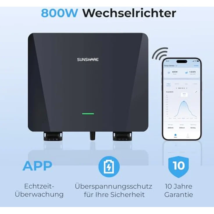 SUNSHARE Ray Lite 400W Balkonkraftwerk Set, 1 kWh Stromspeicher, Plug-&-Play Installation, Halterung für Balkongeländer, Silber – Bild 10