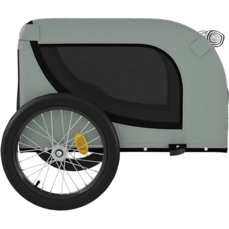 vidaXL Hunde-Transportbox Fahrradanhänger Grau und Schwarz Oxford-Gewebe und Eisen, PVC-Fenster, Reflektoren, bis 45 kg Tragfähigkeit – Bild 6