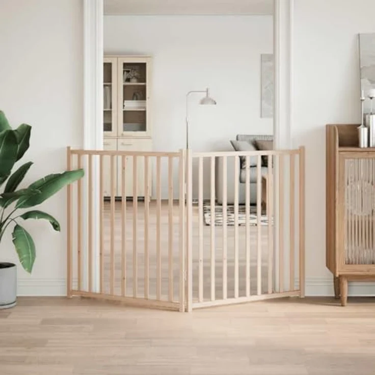 vidaXL Hundetor 3-TLG., Hundegitter Faltbar Pflegeleicht, Schutzgitter für Wohnzimmer Küche Treppe, Haustiertor Türschutzgitter, Massivholz Tanne – Bild 3