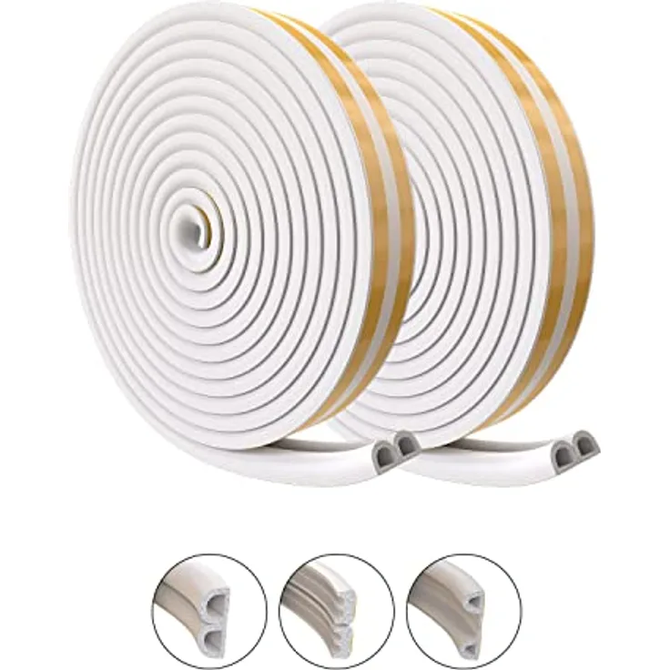 Nematek Dichtungsband Fenster - Türdichtung D-Profil schnell montiert - Zugstopper - selbstklebend, weiß (5-7 mm)