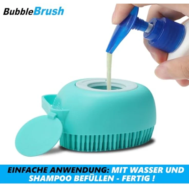 BubbleBrush Hunde Waschbürste Badebürste Massage, Bürste Fellbürste mit Shampoo Spender für Haustiere – Bild 4