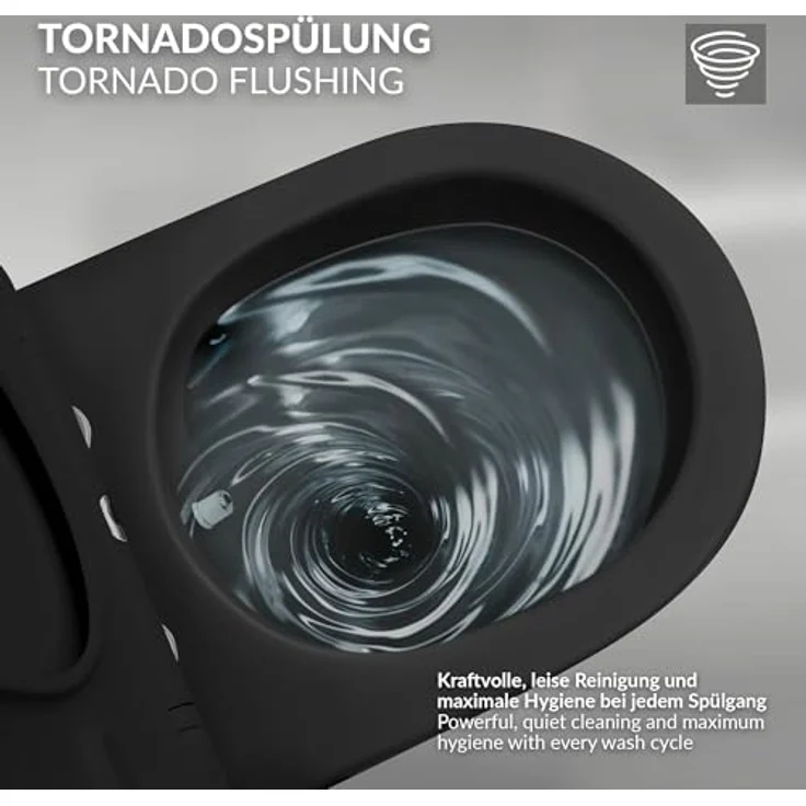 LuxeBath Wand WC Spülrandlos mit Bidet-Funktion Schwarz matt kurz 49cm, Tiefspüler Tornadospülung Keramik Hänge WC Dusch WC mit Nano Beschichtung, Kloschüssel Hängend WC-Sitz Absenkautomatik abnehmbar – Bild 4