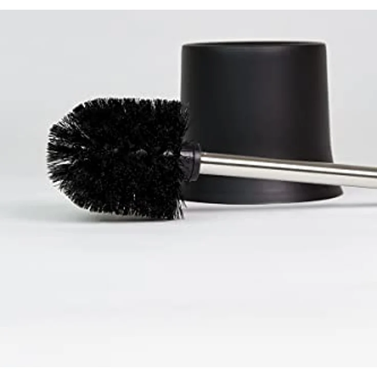 WENKO WC-Garnitur Basic, offener Toilettenbürstenhalter für das Badezimmer und die Gäste-Toilette, inkl. Toilettenbürste, aus mattiertem Kunststoff, Maße (B/T x H): Ø 14 x 38 cm, Schwarz – Bild 4