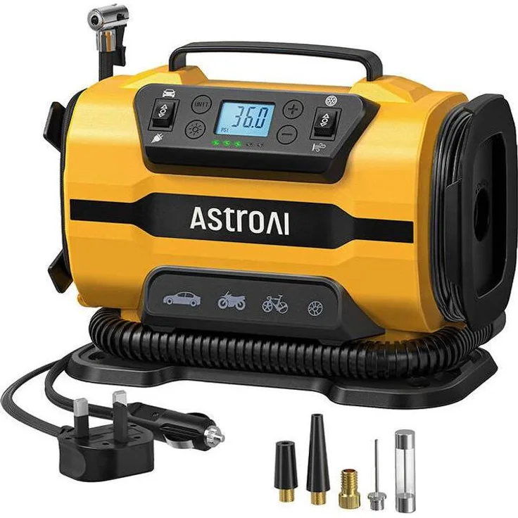 AstroAI ATJ-8366, Tragbarer Kompressor mit 150 PSI, 12V DC/110V AC, Digitale Anzeige, Automatische Abschaltung