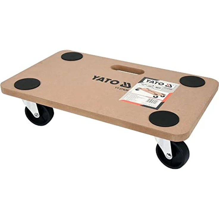 YATO Rollbrett Möbelroller Transportroller, Tragkraft bis 200 kg, MDF-Platte, 4 Antirutsch-Aufkleber, schwarz – Bild 1