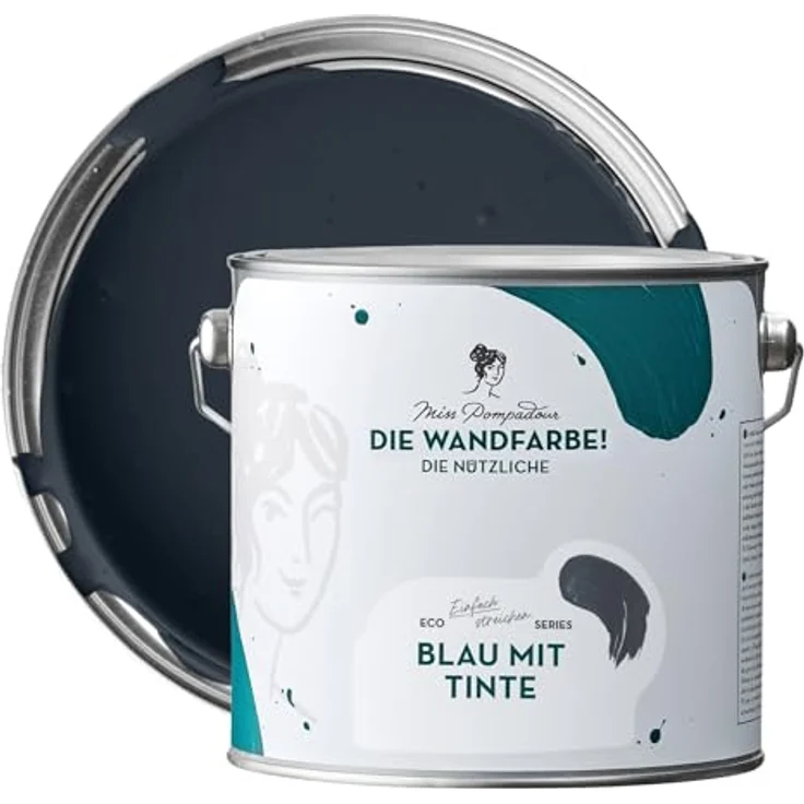 MissPompadour Wandfarbe Blau mit Tinte, abwaschbare Farbe mit hoher Deckkraft, scheuerbeständig, 2,5 L, wasserbasiert – Bild 1
