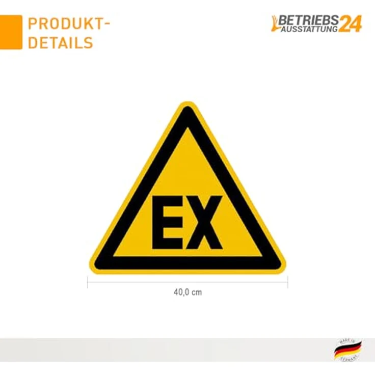 Betriebsausstattung24 Warnschild Warnung vor explosionsfähiger Atmosphäre, Aluminium geprägt, 40 cm (Dreieck) - W021, Made in Germany – Bild 2