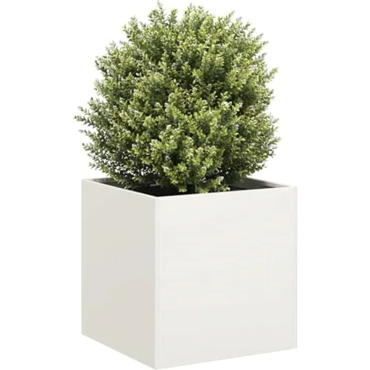 vidaXL Pflanzkübel Weiß 40x40x40 cm Kaltgewalzter Stahl, Großes Hochbeet für Garten und Terrasse – Bild 2