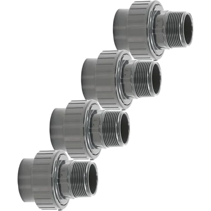 HAF 4x PVC Fittings Verschraubung 63mm x 2", Klebemuffe x Außengewinde, grauer PVC Adapter, PN16 für PVC Rohr, Poolverrohrung & Teich – Bild 1