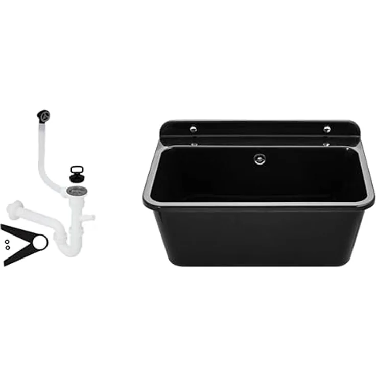 Faizee Möbel LARGE Becken 61x41 cm Spülbecken aus Kunststoff inkl. Siphon-Set, Eckig, Hochwertig - Preisvergleich
