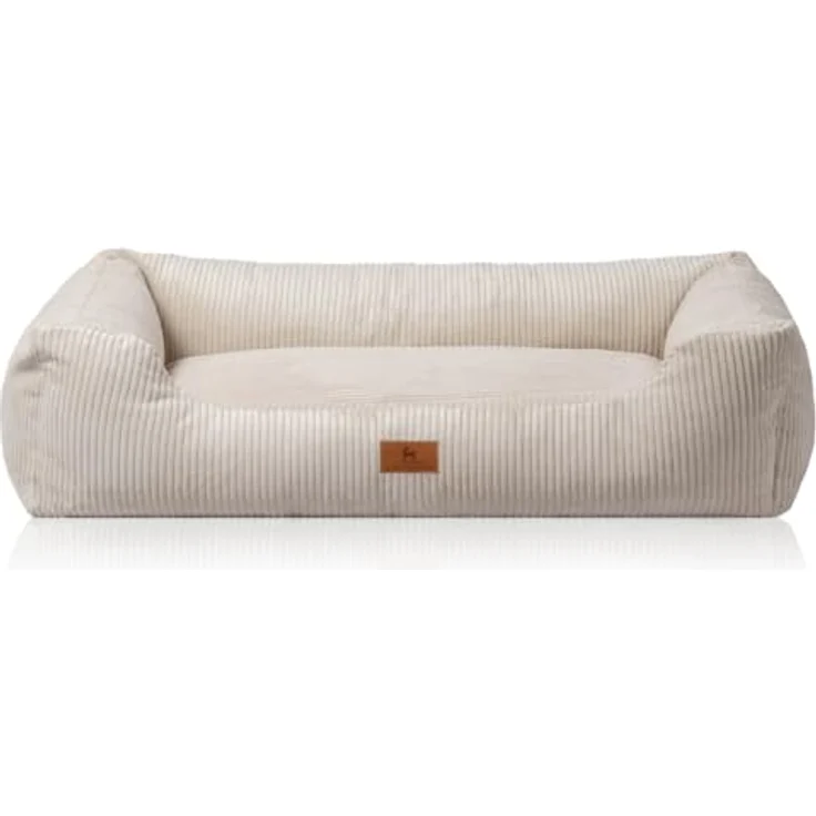 Knuffelwuff Hundebett aus Cord mit Handwebcharakter Olivia M-L 85 x 63cm Beige - Abnehmbarer Bezug - waschbar - für große, mittelgroße und kleine Hunde – Bild 2