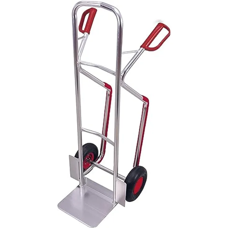 VARIOFIT Aluminium Sackkarre 200kg Tragkraft, Kunststoffgleitkufen, gebogene Querstreben, Vollgummibereifung, leicht und handlich