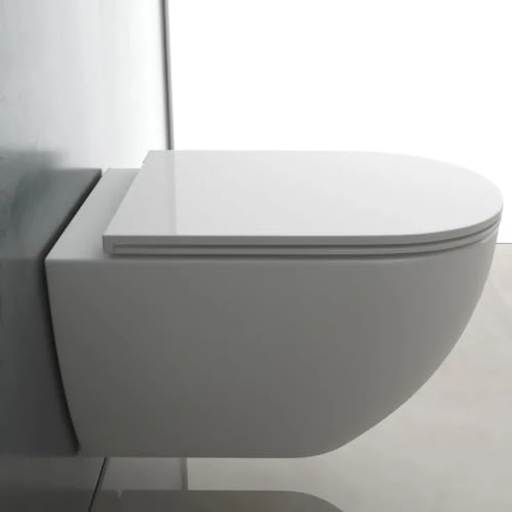 Alpenberger Tiefspül-WC Hänge WC - Wand WC Spülrandlos mit Toilettendeckel D Form, Abgang Waagerecht, WC Sitz mit Absenkautomatik - Made in EU - Passend zu Geberit, Keramik weiß, Nano-Beschichtung - Preisvergleich – Bild 2