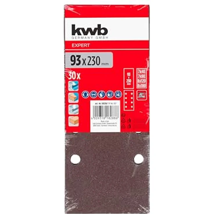 kwb Quick-Stick Schleifpapier – für Schwing-Schleifer K 40, K 80, K 240, für Holz und Metall, 93 mm x 230 mm, Korund, gelocht Typ-B (30 Stk.) – Bild 2
