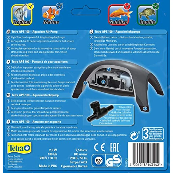 Tetra APS 100 Aquarium Luftpumpe - leise Membranpumpe für Aquarien von 50-100 L, schwarz – Bild 2