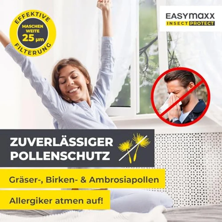 EASYmaxx Moskitonetz mit Pollenschutz mit Magnetbefestigung fürs Fenster - 150 x 130 cm - grau – Bild 5