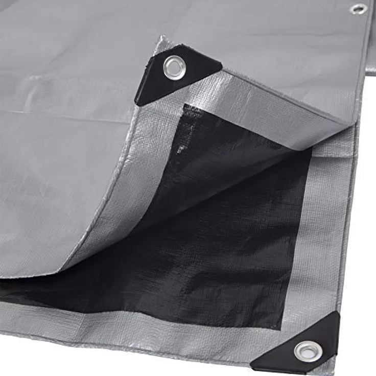 WOLTU Abdeckplane 2x3 m wasserdicht, 180g/m² PE Gewebeplane mit Ösen, Gartenplane reißfest UV-stabilisiert abwaschbar, Schutzplane für Gartenmöbel Grill Pool Zeltunterlage Trampolin, Grau-Schwarz – Bild 2