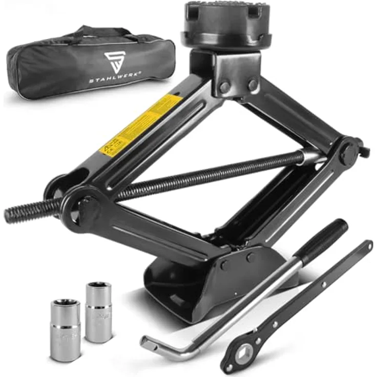 STAHLWERK SWH-2 ST Scherenwagenheber 2.000 kg, Autoheber mit Ratschen-Höhenverstellung, praktische Transporttasche