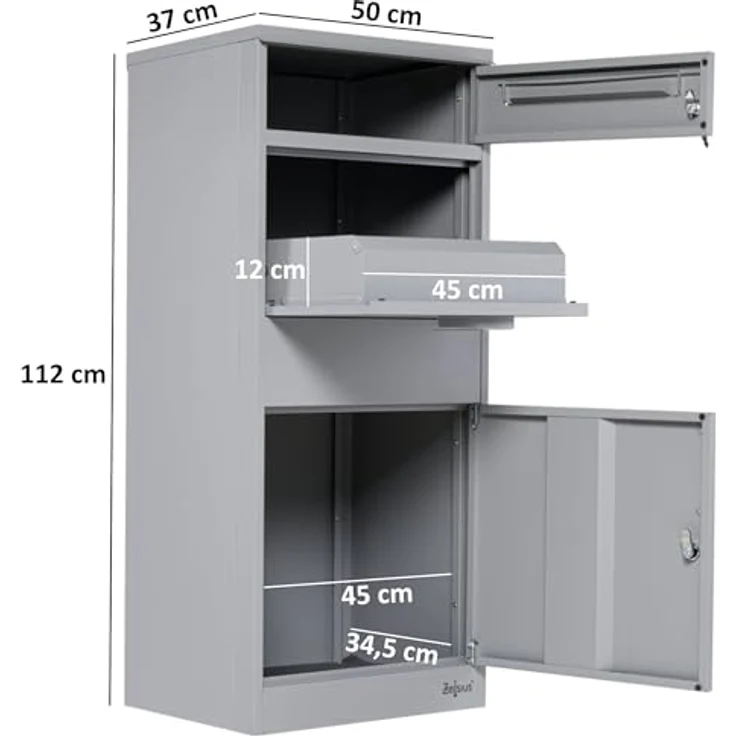 Zelsius Paketbriefkasten RAL9007 Grau mit Paketfach, integrierte Rückholsperre | Bodenmontage | Parcel Box – Bild 2