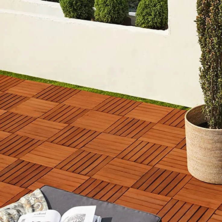 Holzfliese Terrassenfliesen 30x30cm Klickfliese Fliesen Akazie Balkon 33x Akazie – Bild 2