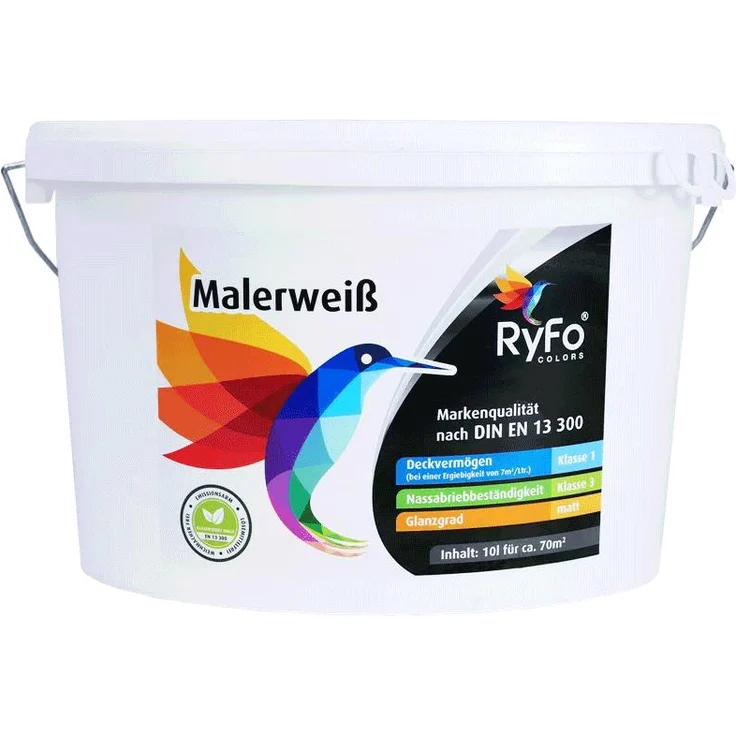 RyFo Colors Malerweiß 10l - Wandfarbe weiß, hohe Deckkraft, Premium-Innen-Farbe, airless verarbeitbar, Deckkraft Klasse 1 – Bild 1