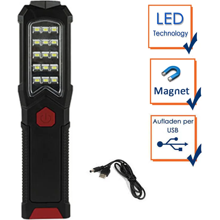 LED Handlampe AKKU & Taschenlampe mit Standfuß, Magnet & Haken zum Aufhängen - Preisvergleich