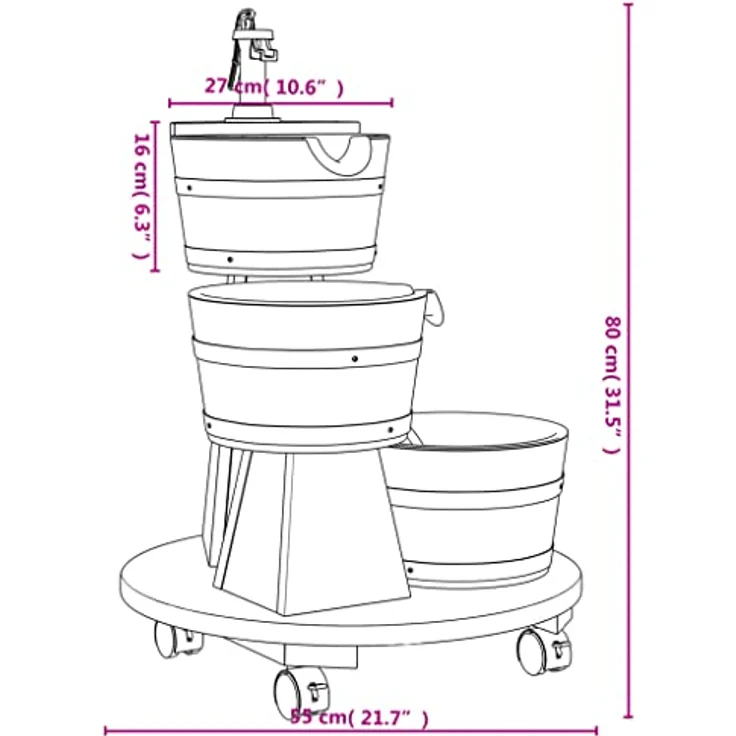 vidaXL Gartenbrunnen, Wasserbrunnen aus massivem Tannenholz mit Pumpe und Rollen, 55x55x80 cm, rustikale Optik – Bild 4