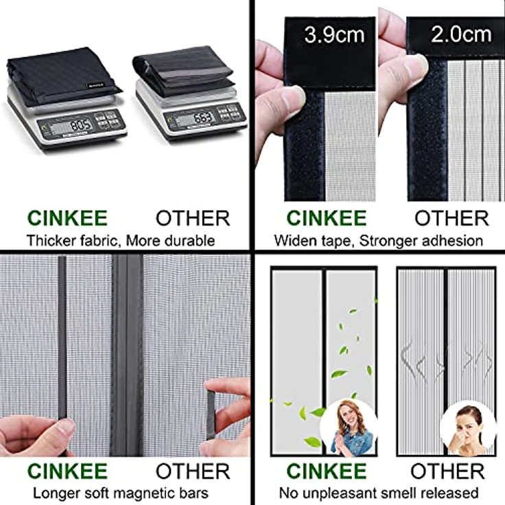 Cinkee VERDICKTER Fliegengitter Tür Insektenschutz Magnetvorhang, schwarz, 90 x 210 cm, selbstschließend, einfach zu installieren, für Balkontüren, Kellertüren und Terrassentüren – Bild 2