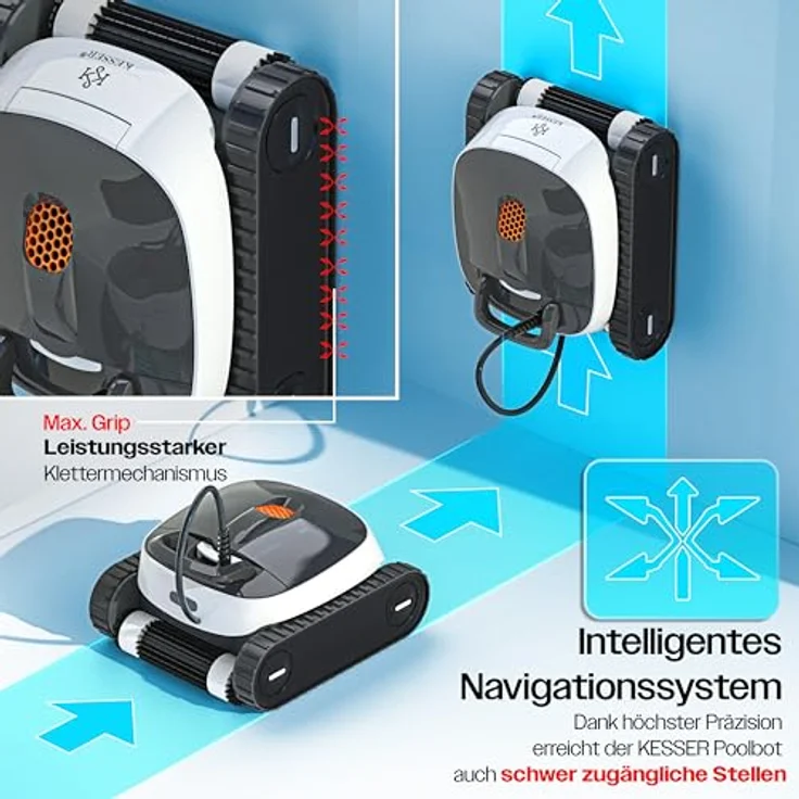KESSER® Poolroboter für Boden und Wand | Poolsauger bis 100m² Pools & eine leistungsstarke Reinigung | Vollautomatischer Poolreiniger mit App-Funktion und Klettermechanismus, blau – Bild 5