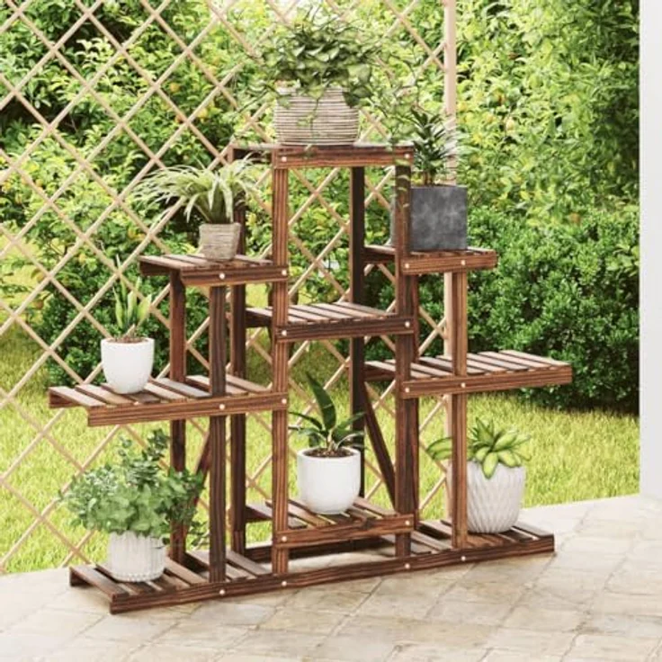 vidaXL Blumenständer, Pflanzständer 110x25x96 cm Massivholz Tanne, Karbonisiertes Braun – Bild 2