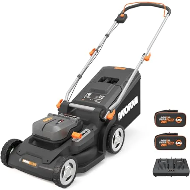 Worx WG745E, Akku-Rasenmäher mit 40V NITRO-Motor, 41 cm Schnittbreite für Rasenflächen bis 600 m²