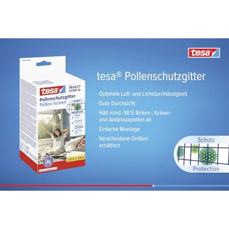 tesa Pollenschutzgitter im 2er Pack- zuschneidbarer, transparenter Pollenschutz für Allergiker - für nach innen öffnende Fenster - inkl. selbstklebendem Klettband - Anthrazit - 2x 130 cm x 150 cm – Bild 3