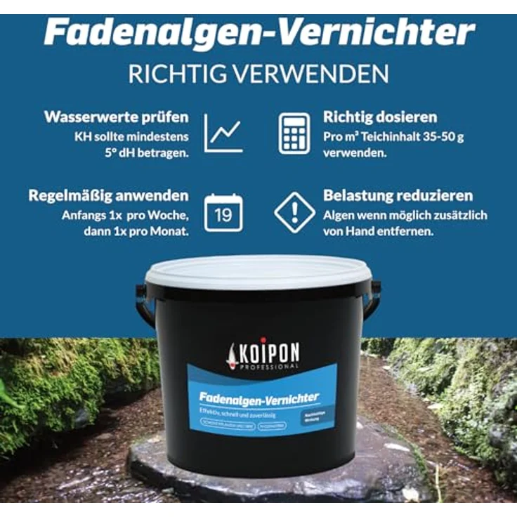 KOIPON Fadenalgen-Vernichter 2,5 kg, phosphatfreier Teich Algenvernichter mit natürlichen Inhaltsstoffen gegen hartnäckige Fadenalgen – Bild 3