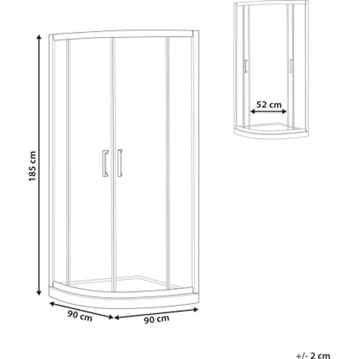 Beliani Duschkabine Gold, Halbrund 90x90 cm, 185 cm hoch, mit Sicherheitsglas, Aluminiumprofil und 2 Schiebetüren, Magnetschloss – Bild 3
