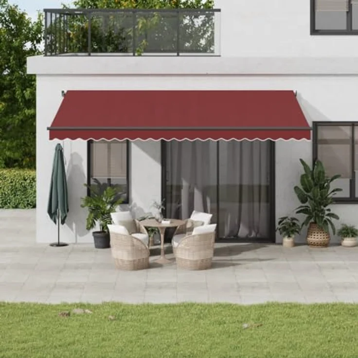 vidaXL Markise Manuell mit LEDs Weinrot 500x300 cm, UV-beständig, einfache Handhabung, integrierte LED-Beleuchtung – Bild 2