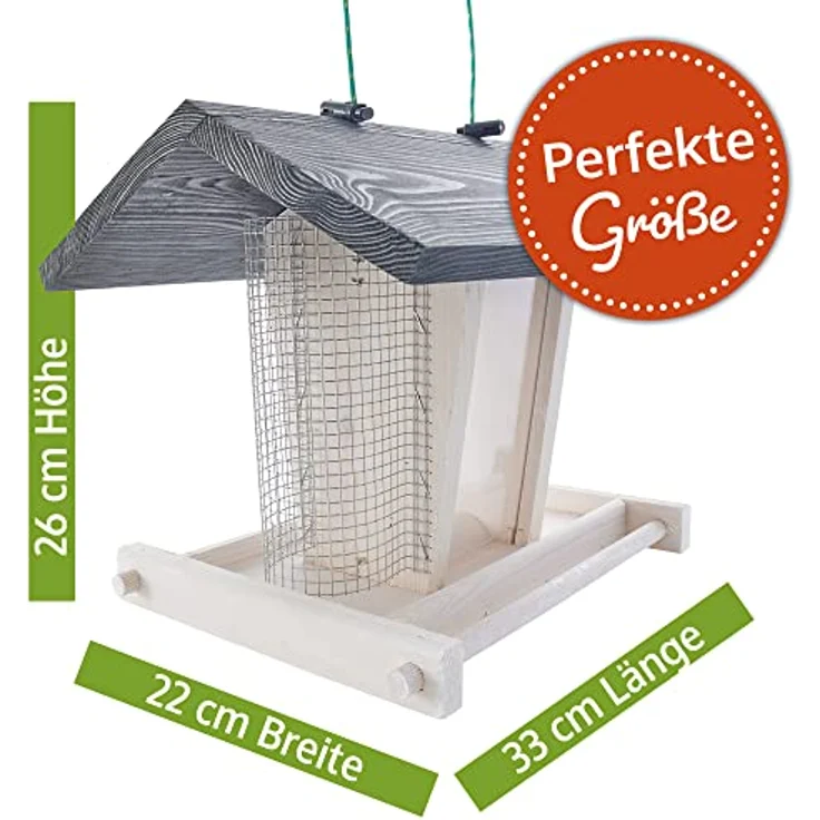 Zooprinz Vogelhaus "Bird Kitchen", Futterstation aus wetterfestem Vollholz mit Plexiglasscheiben, Schutzdach und Sitzstangen, in Weiß oder Naturbraun – Bild 2