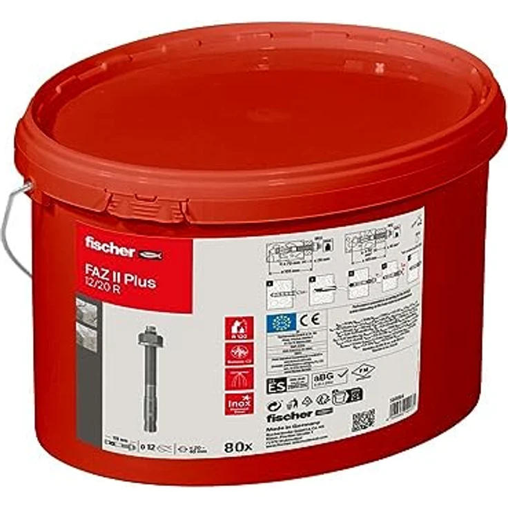 fischer Bolzenanker FAZ II Plus 12/20 R im Eimer, Schwerlastanker mit hoher Tragfähigkeit, Ankerbolzen für Befestigungen schwerer Lasten und Stahlkonstruktionen, Edelstahl, Seismik- & ETA-Zulassung – Bild 2