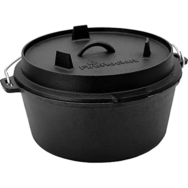 FireRocket Dutch Oven 9qt 8,5L ohne Füße Premium Gusseisen Schmortopf Gusstopf Feuertopf Bräter eingebrannt niederländischer Kochtopf 36,5 x 33 x 12,5 cm – Bild 2