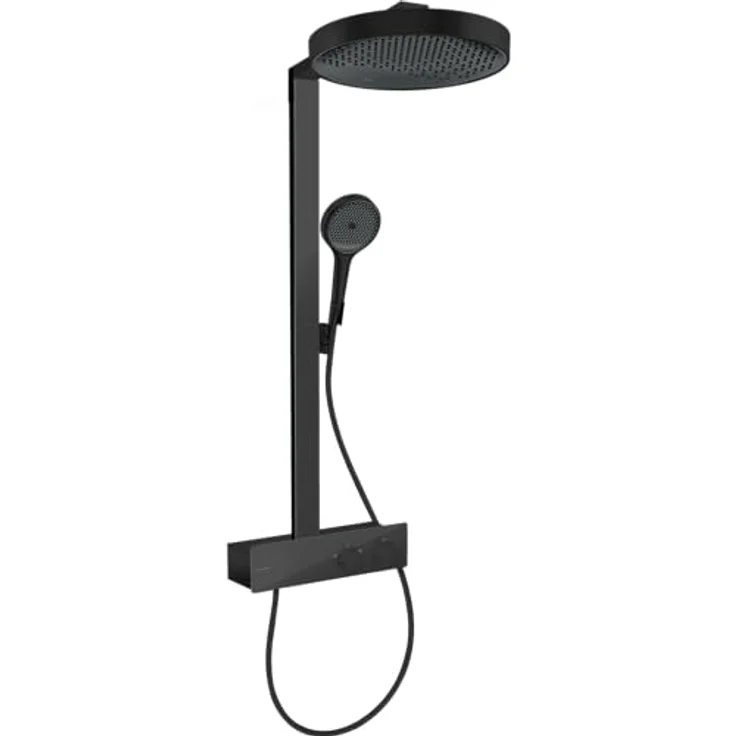 hansgrohe Rainfinity - Duschsystem mit Thermostat, Brausekopf 360mm, Regendusche mit Armatur, Duschkopf (3 Strahlarten inkl. PowderRain), Schlauch, Brausestange und runder Kopfbrause, Mattschwarz – Bild 1