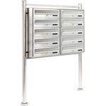 Wiltec 10er Briefkastenanlage Edelstahl, Standbriefkasten mit 2x5 Fächern, Schlüssel und Namensschild, Postkasten mit Ständer