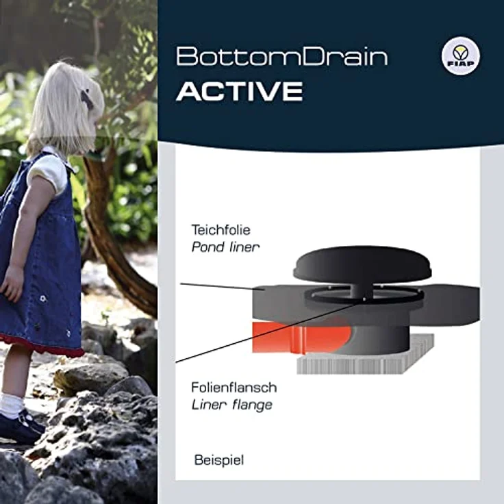 FIAP BottomDrain ACTIVE 50, Bodenablauf mit Kammer und Bogen, schweres Modell aus ABS Kunststoff, Folienflansch, innere Klebeverbindung Ø 50 mm – Bild 3