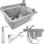QLS Waschbecken, Ausgussbecken mit Armatur Seifenspender Draußen Grau 50,5x34,5x20 cm