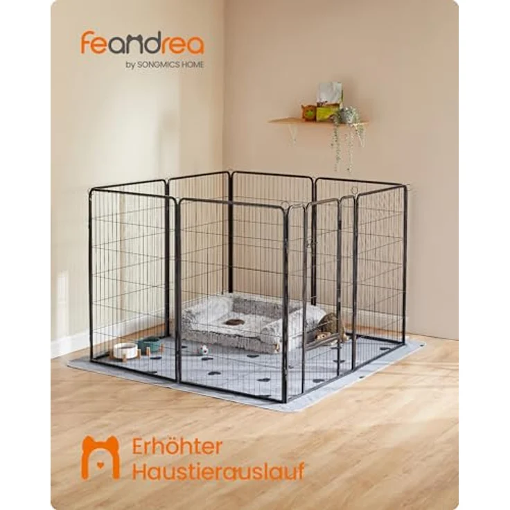 Feandrea Freilaufgehege DIY, 8 Gitterplatten je 77 x 120 cm, 2 L-förmige Riegel, für innen und außen, extra große Haustiere, schwarz – Bild 2