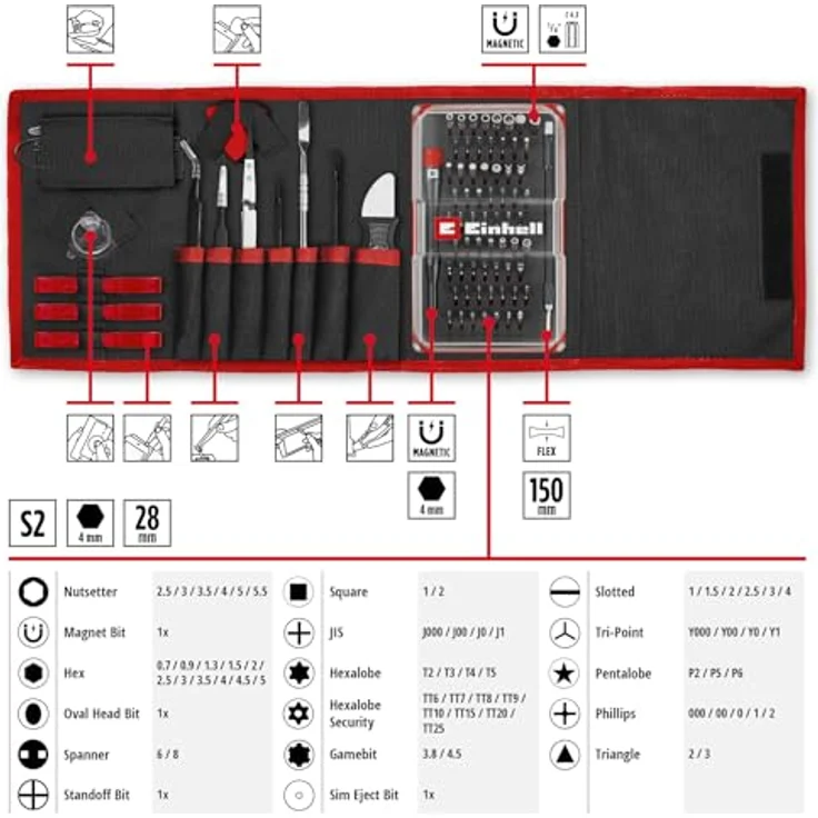 Einhell 84-tlg. Präzisions- und Elektronik-Reparatur-Set mit Schraubendreher-Bithalter, flexibler Wellenverlängerung, Erdungsarmband und Spudger – Bild 2