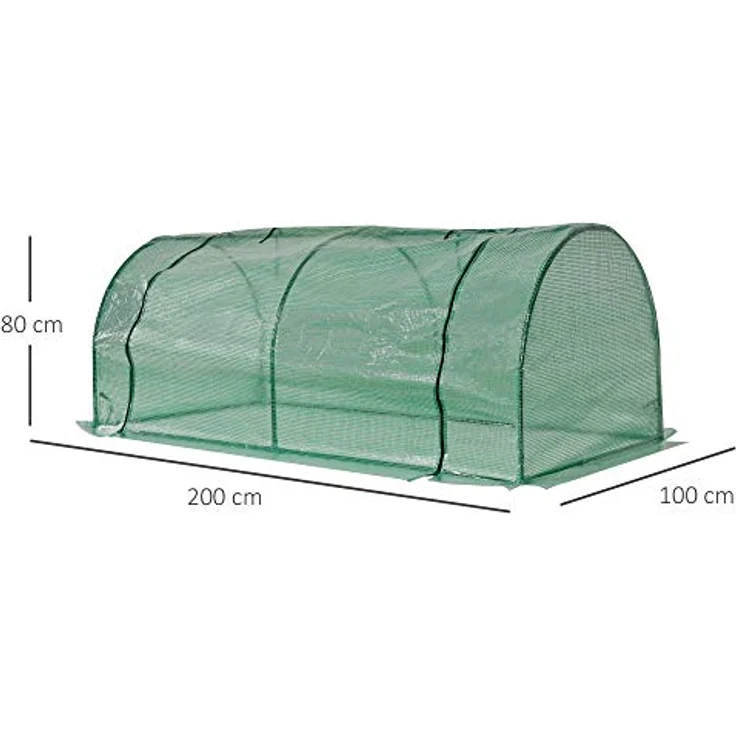 Outsunny Gewächshaus mit Rollfenster winterfest Foliengewächshaus aus Stahl wasserabweisend Treibhaus für Balkon Garten Tomatenhaus mit UV schutz 200x100x80cm Tomatengewächshaus für Gemüse Blumen Grün – Bild 5