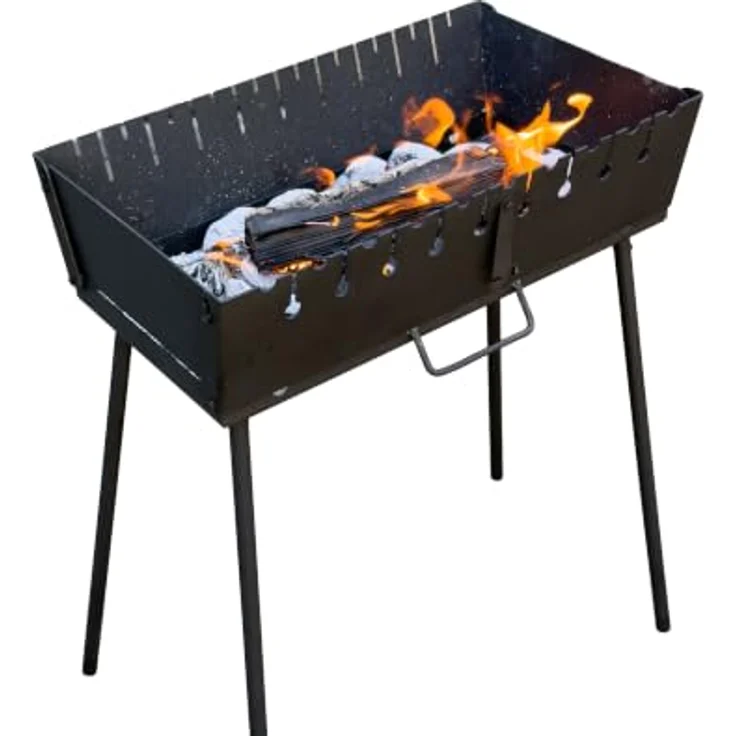GOROCH Mangal Grill Black Edition für 10 Spieße, Klappbarer Holzkohlegrill aus 2 mm Stahl, ideal für Camping & Outdoor – Bild 1