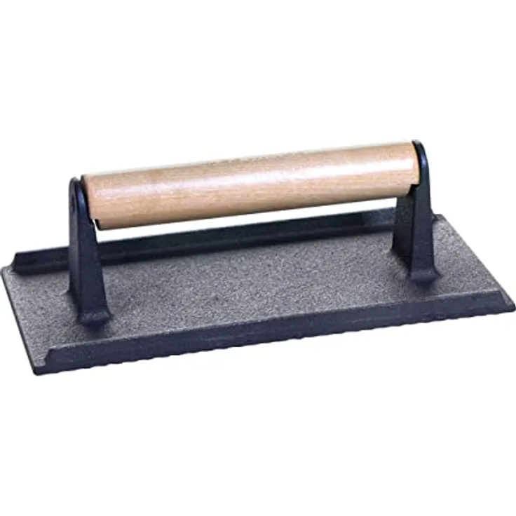 Gusseisenkuss Fleisch- und Burgerpresse aus Gusseisen mit Holzgriff 21x11 cm