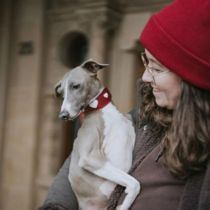 Hunter Windhund Love Halsband 32/XS, Rot/Schwarz, Rindnappaleder mit Polsterung und Herz-Zierelementen, Halsband + Leine – Bild 7