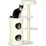 PawHut Kratzbaum, 100 cm, Kletterbaum mit Kratztonne, Katzenkratzbaum, Katzenbaum mit Sisalsäule und Spielball, Katzenmöbel mit Kissen, Plüsch, Cremeweiß