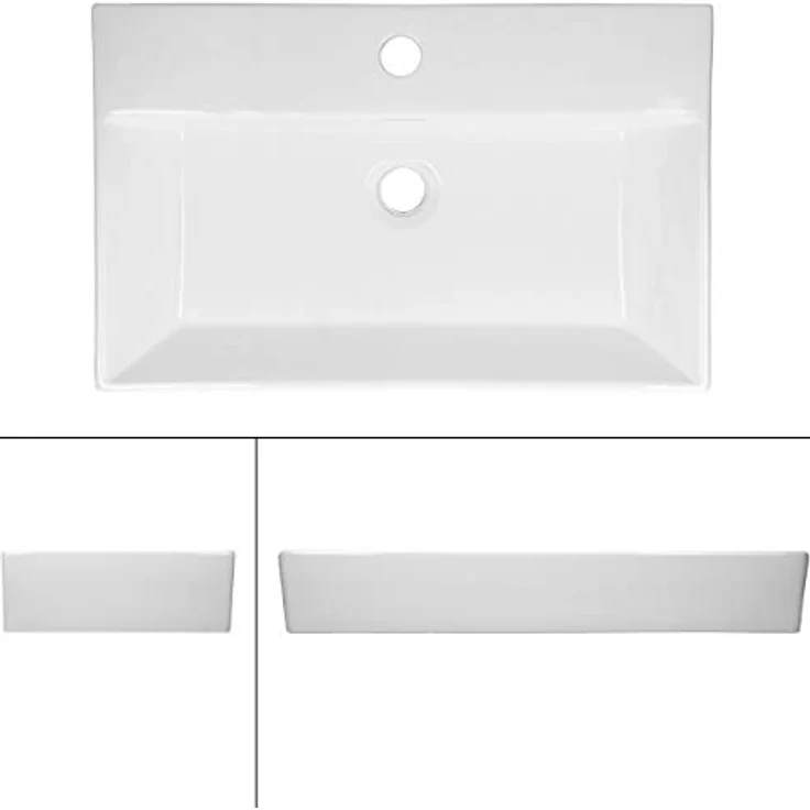 ECD Germany Waschbecken Waschtisch - 605x365x130 mm - aus Keramik - Eckig - Weiß - Aufsatzbecken Aufsatzwaschbecken Waschschale Handwaschbecken Aufsatzwaschtisch Spülbecken Wasserfall Waschschlüssel – Bild 2